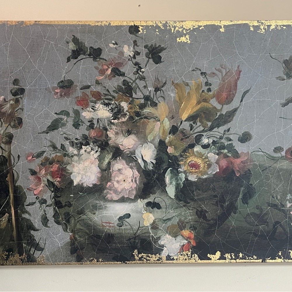 Elegant Floral Canvas Art with Gold Accents 20”x29”